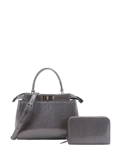 2-in-1 Fashion Metallic Satchel Handbag Wallet  Set ZG-2019A GRAY /